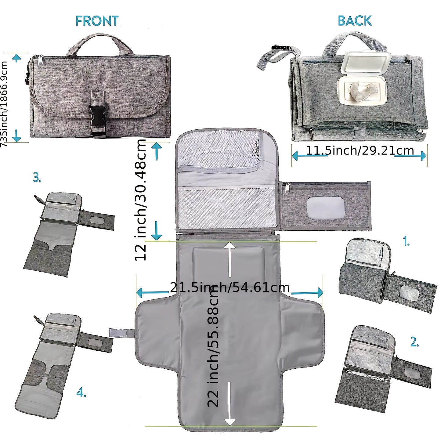 Portable Diaper Changing Pad for Newborn Baby Changing Pad with Smart Wipes Pocket Waterproof Travel Changing Kit